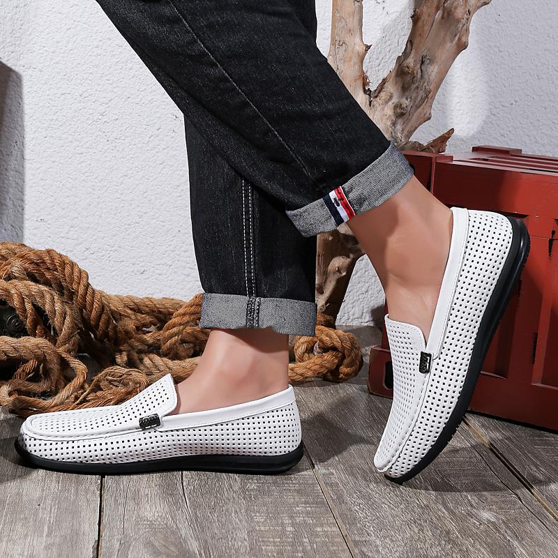 Fashion Men's Genuine Leather Loafers Slip-On Dress Shoes for Men Comfortable Hollow Out Casual Shoes Man Classic Lace-Up Formal Shoes