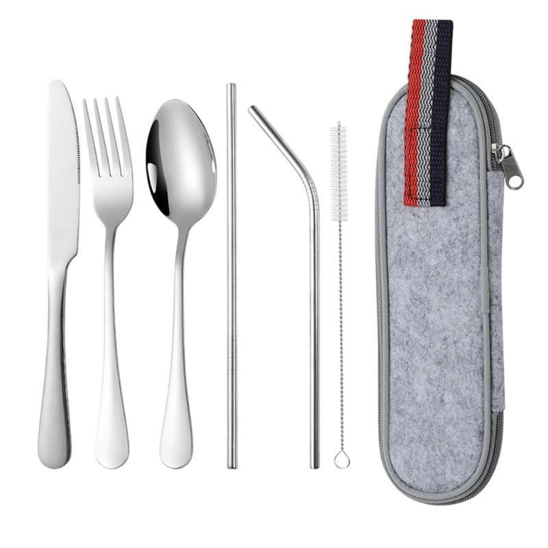 652F Lightweight Camping Cutlery Set Stainless Steel Fork Spoon Chopsticks Reusable Outdoor Flatware Dishwasher Safe