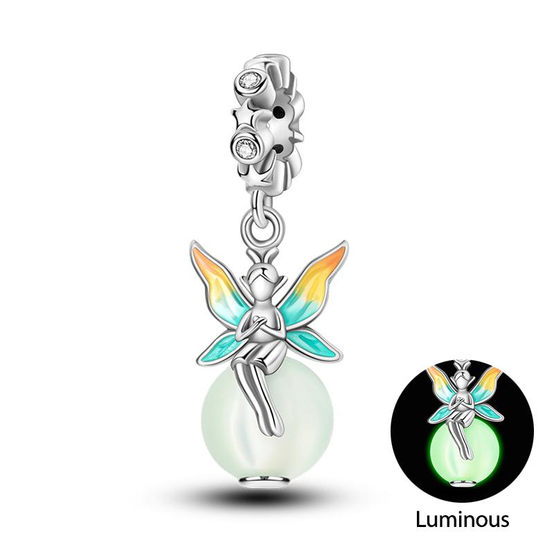 925 Silver Luminous Elf Lantern Fish Glass Planet Pendant Fit Pandach 925 Bracelet DIY Jewelry Design