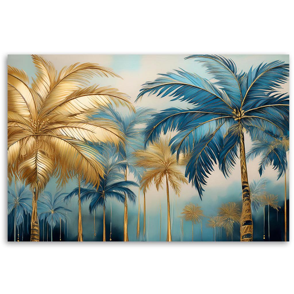 Canvas Print, Gold And Blue Palm Trees Abstraction