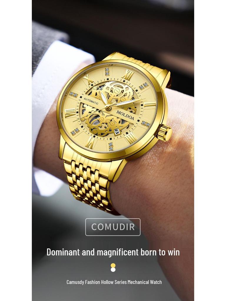 Herren Trendige Wasserdichte Automatische Mechanische Uhr mit Leuchtanzeige und Kalender