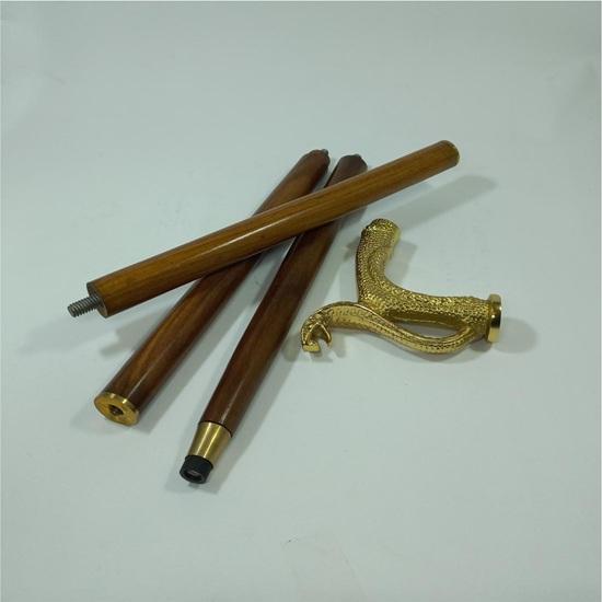 Wooden Walking Stick with Brass Snake Handle Home Decor, Birthday Gift