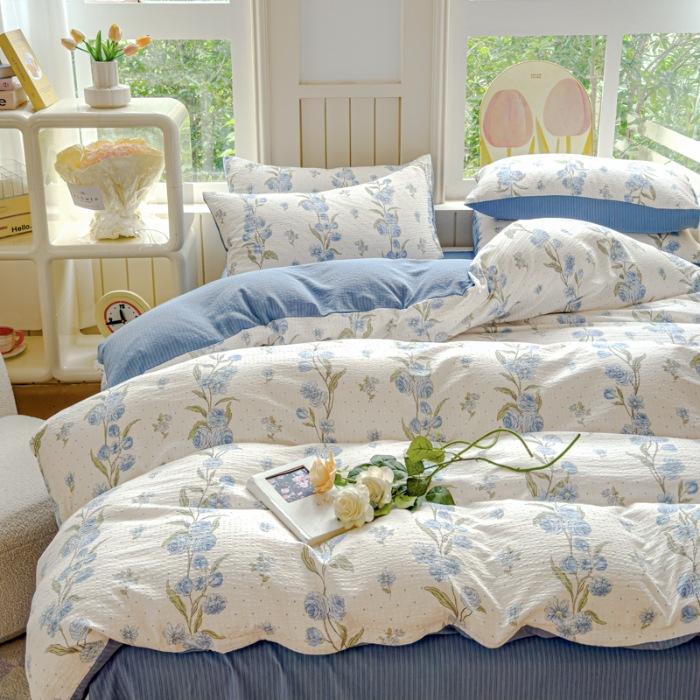 Class A maternal and infant grade, jacquard aerobic colored cotton, skin-friendly, comfortable, simple and literary 4pcs set on the bed
