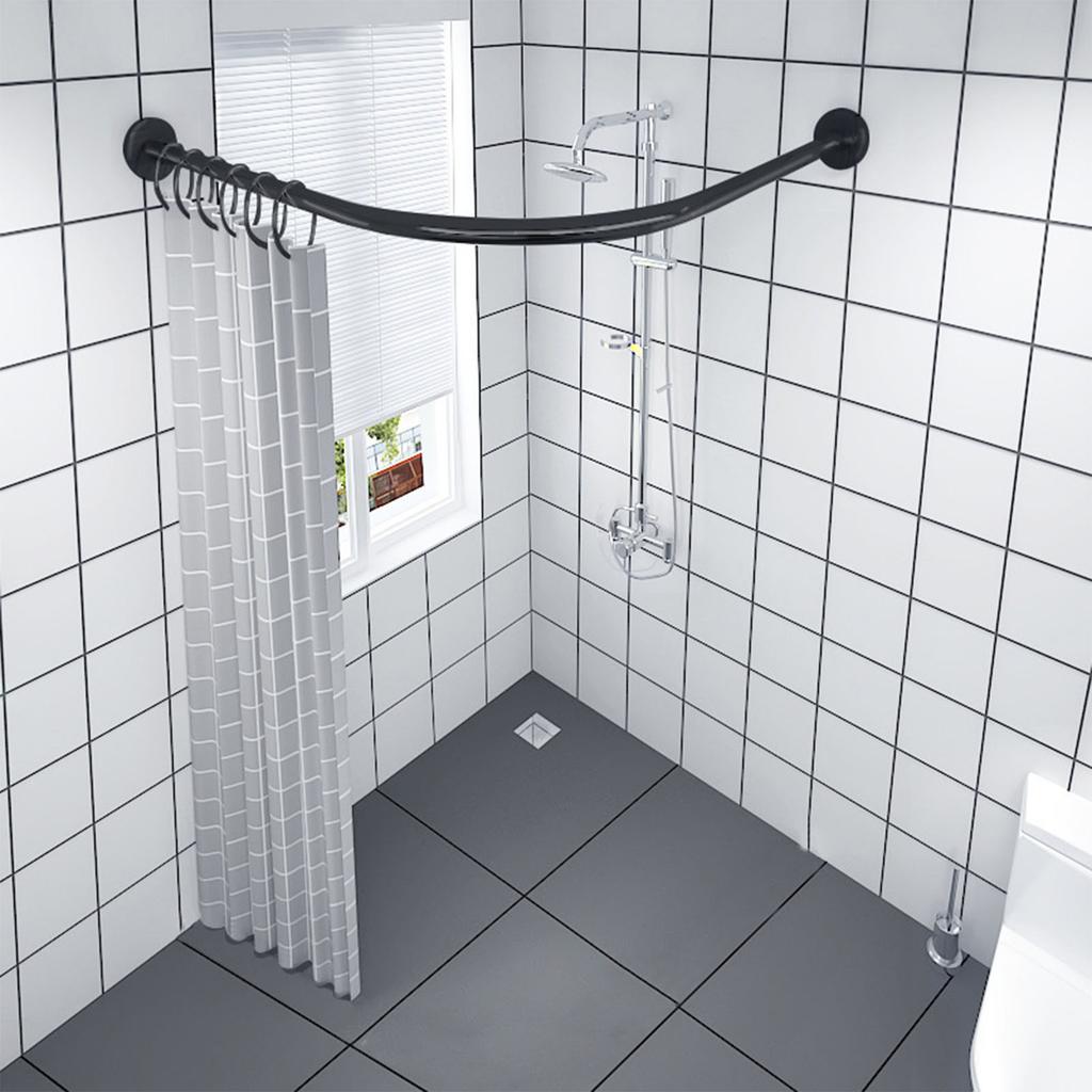 Curved Shower Curtain Rod Extendable Wall Mount Stainless Steel Corner Curtain Rod for Bathroom
