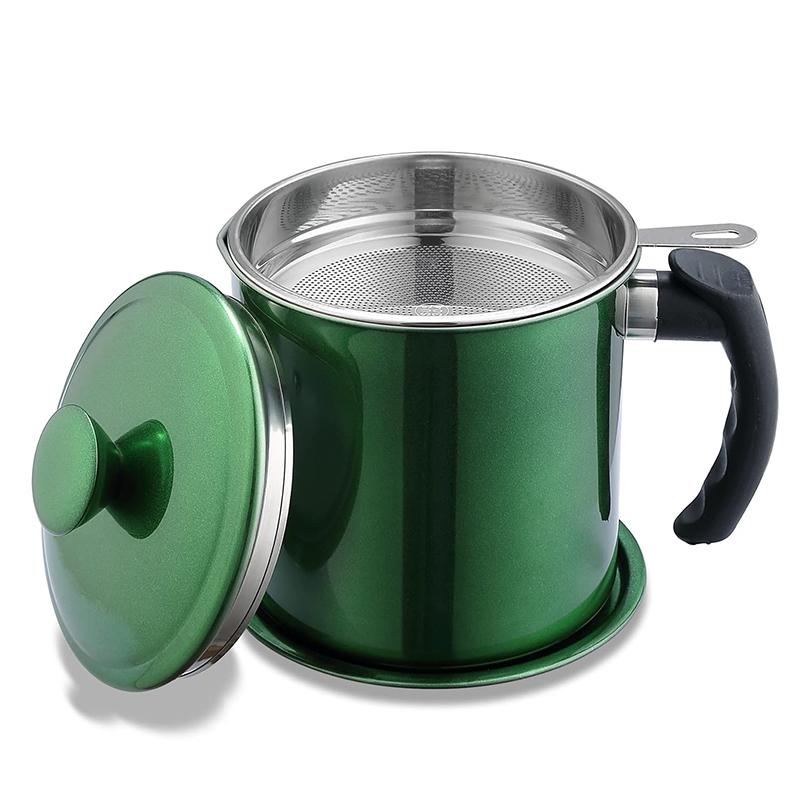 

LMETJMA 1,8 л нержавеющая сталь контейнер для масла горшок с крышкой бекон контейнер для жира с ситечком кухонный маслоуловитель для хранения JT404 зелёный