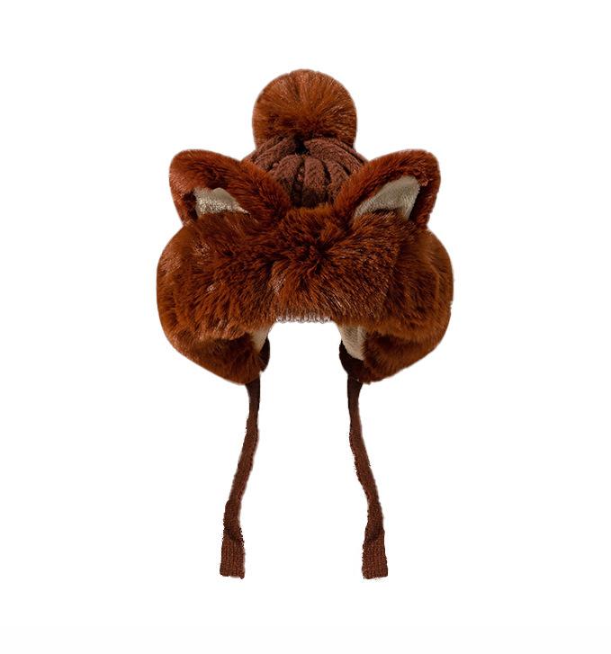 Autumn and winter warm fox ears plush hat female bear cute plush pullover hat wool knitted hat