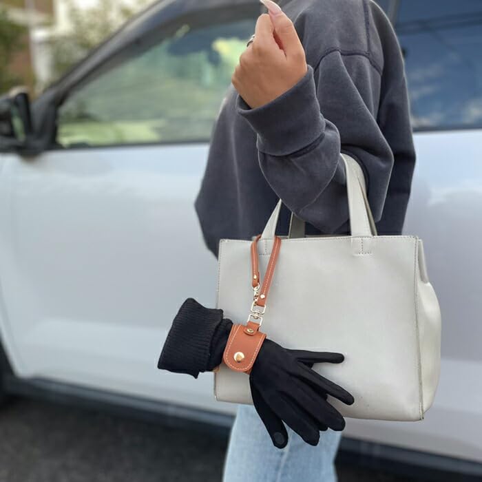 Seek. Glove Holder, PU Leather, Metallic, Gold-Colored, Unisex, Glove Scarf, Arm Cover (Brown)