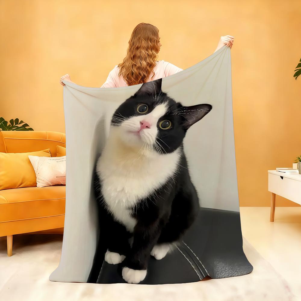 Kawaii black white cat pattern Blanket Soft Throw Blanket for Home Bedroom Bed Sofa Picnic Travel Office Rest Cover Blanket Gift