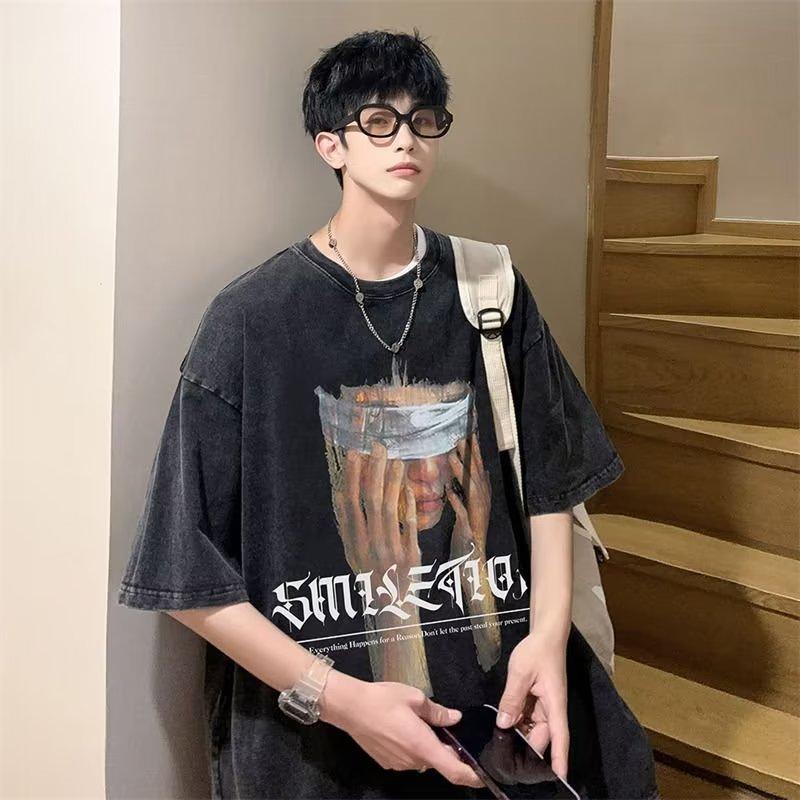 

Национальная мода Американская ретроТТ-рубашка унисекс стиль состаренный с коротким рукавом мужские и женские пары носят блузку летнего дизайна