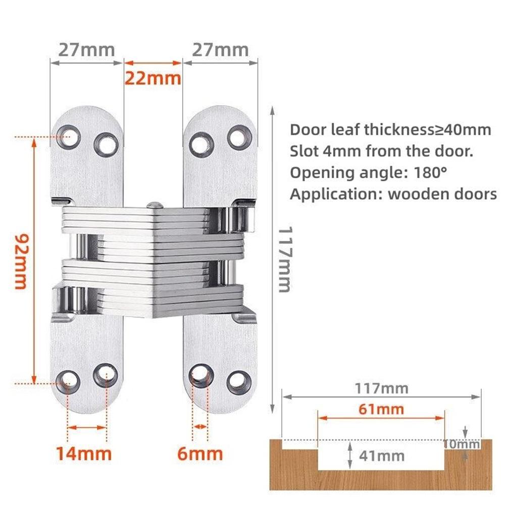 Hidden Gate Hinge Stainless Steel Invisible Door Hinges Concealed Barrel Wooden Box Silver