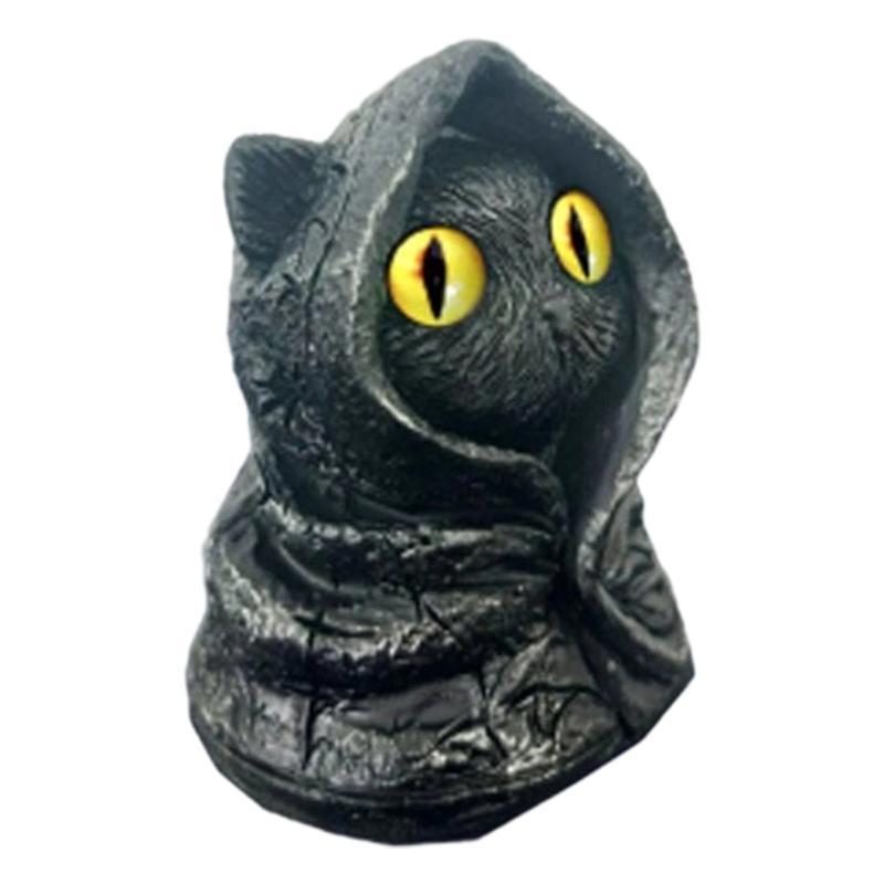 

Mysterious Hooded Cats Fiqurines Gotik Black Cats Statue Halloween decors Whimsical Kitten Sculpture Shelf Accent Gift светло-желтого