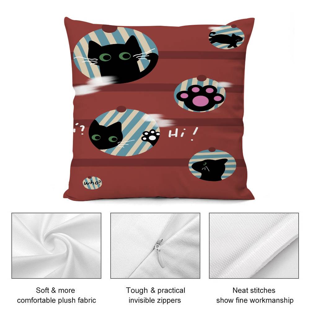 Vintage Cute Cat Pillow Case Short Plush Double-sided Print Square Throw Pillow Covers Sofa Home Cushion Decor