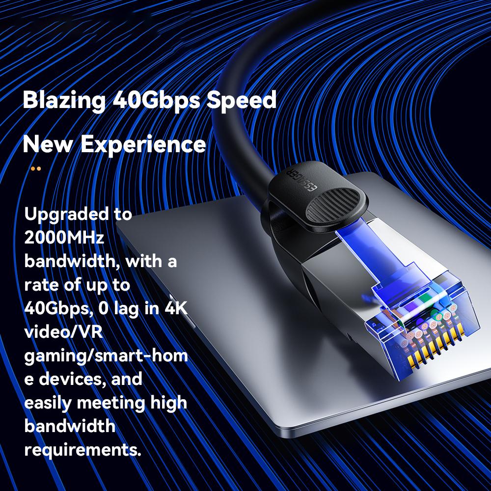 ESSAGER EXCWXY-JH01-P 3m CAT8 Ethernet Round Cable Home Office 40Gbps 2000MHz for Laptop Modem Router