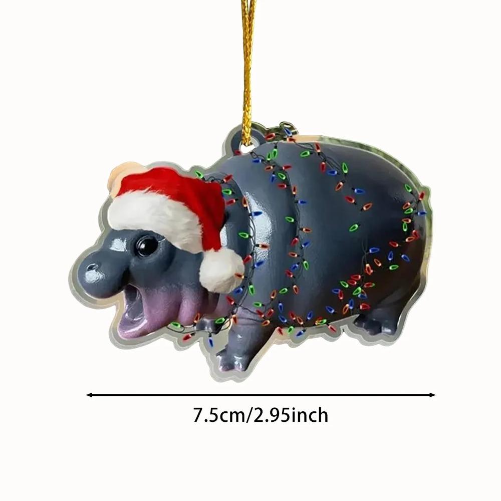 Cartoon Moo Deng Christmas Hippo Resin Figurine Pygmy Kawaii Xmas Tree Pendant Home Decoration Moo Deng Toy