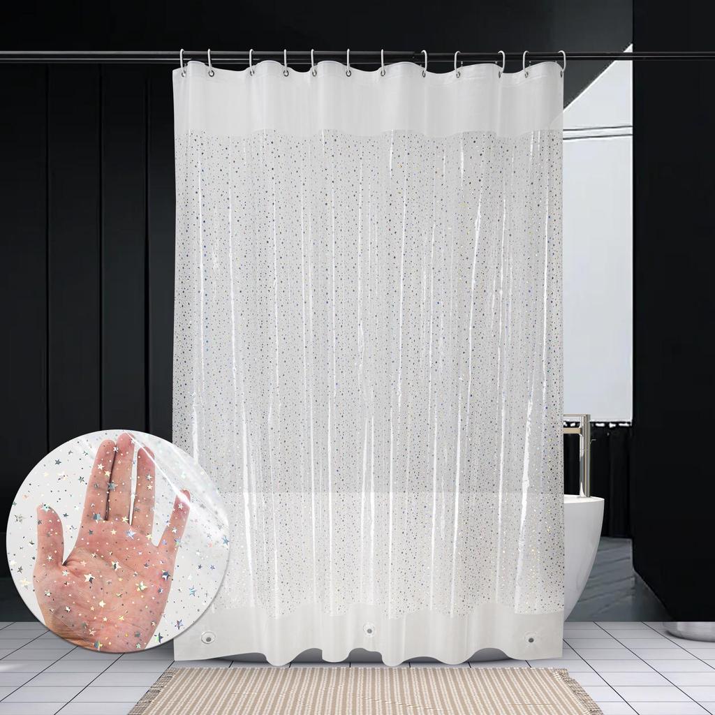3D Printed PEVA Shower Curtain with Hooks – Thick, Waterproof, Mildew-Resistant Bathroom Partition