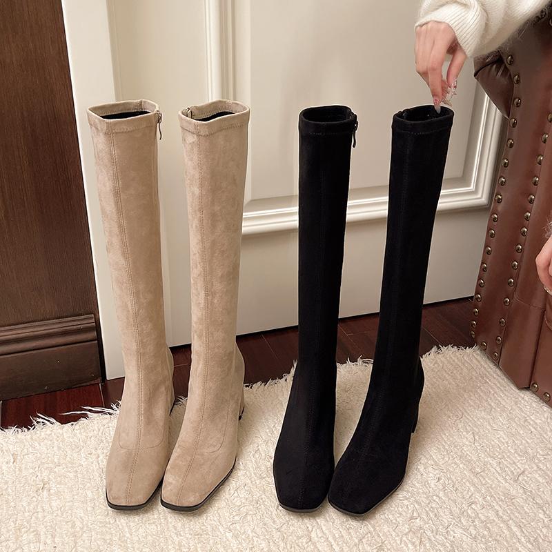 Sexy High Boots Women 2025Winter New Fashion Over The Knee Warm Botas Mujer Suede Back Zipper Pumps Sock Shoes High Heels Boots