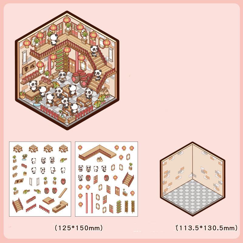 Cartoon Food Street Landscape Sticker Cabin Scene DIY Toy Game Sticker Festival Birthday Gift for Kids Girls and Children