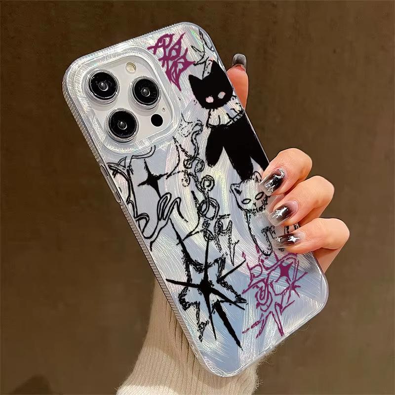 Cool Cat Graffiti Phone Case For Samsung S25 S24 Ultra S23 Ultra S22 S21 S20 Plus Note 20 S24FE Silicone Trendy Luxury Cover Y2K