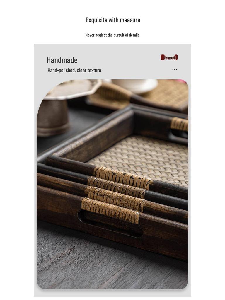 Thai Bamboo-Woven Solid Wood Tea & Serving Tray