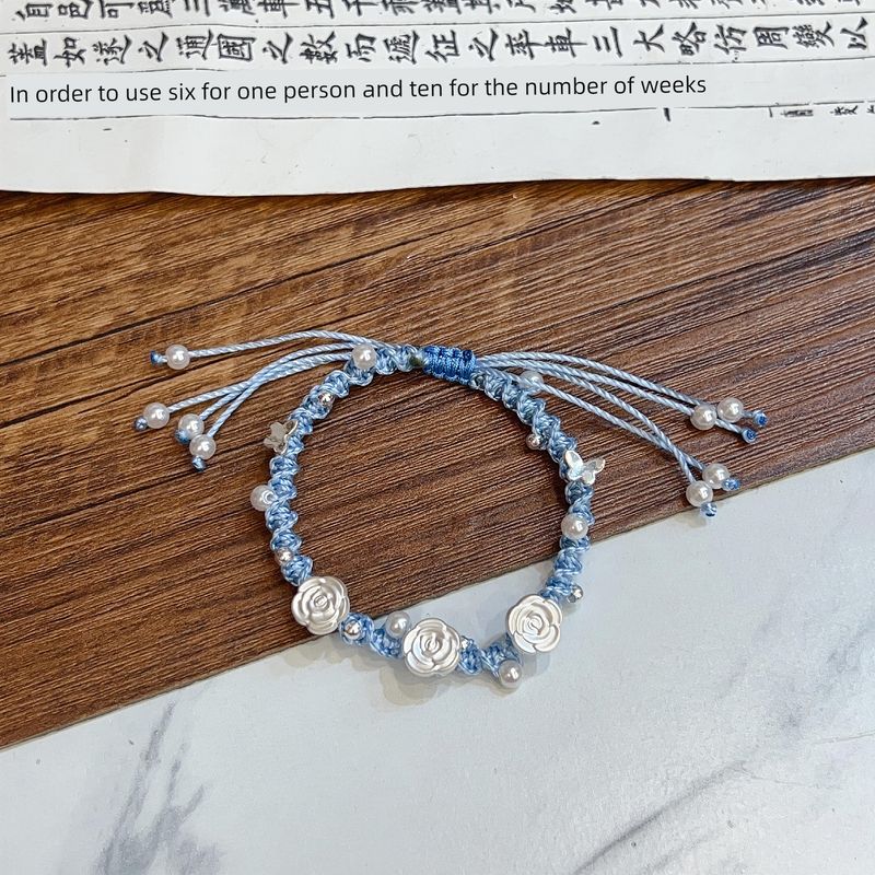 

Чистое серебро 999 стерлинговое серебро Браслет «Любовь бабочки и цветы» женский с розовым жемчугом на ремешке-цепочке подарок для девушки подарок на День святого Валентина Blue