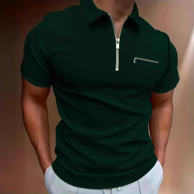 Men's Half-Zip Slim Fit Polo Shirt Casual Breathable Short Sleeve Top with Chest Pocket