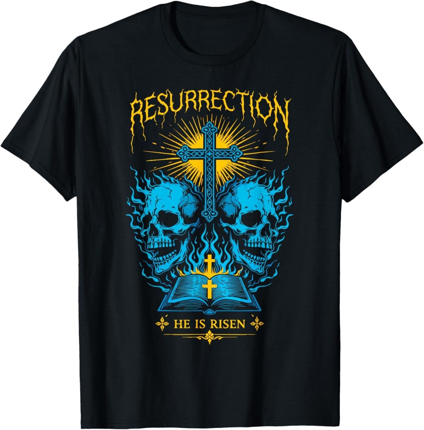 He is Risen Resurrection Gothic Christian Skull Bible Art T-Shirt S разноцветный