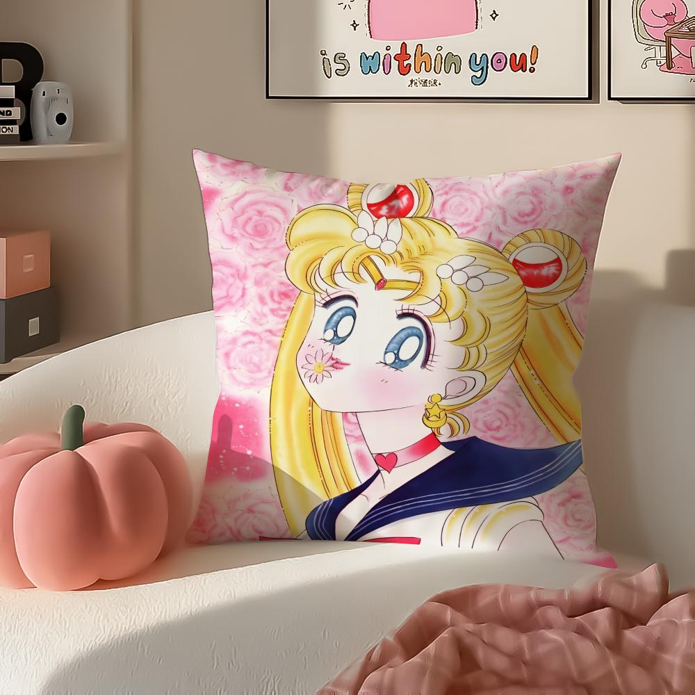 Magical Girly Cute Anime SSailor MMoon Cushion Cover Pillowcase Short Plush Invisible zipper Room Sofa Cushion Cover