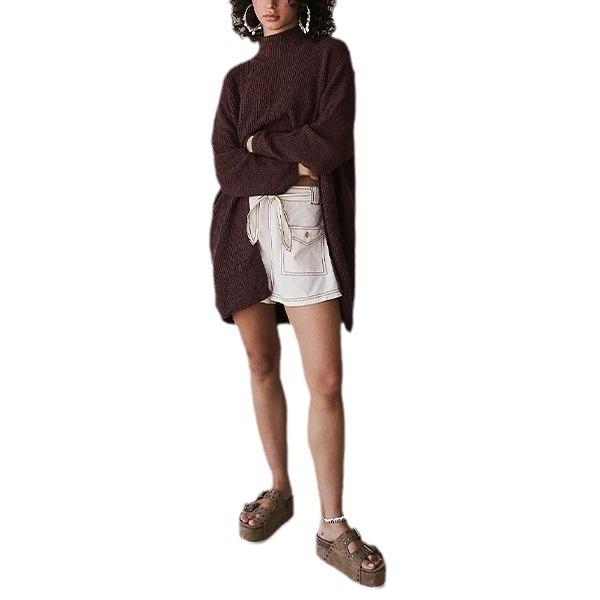 Autumn and Winter Women's Solid Colour Street Fashion Mid-Length Split Sweater