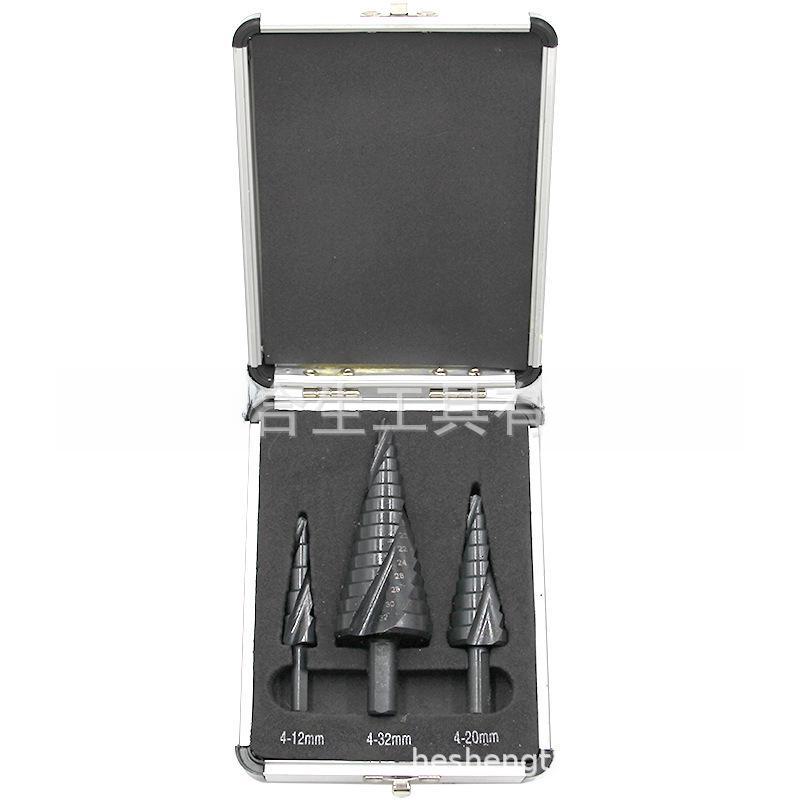 3-Piece Titanium-Coated Spiral Groove Step Drill Set with Triangular Handle