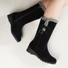 High Boots Women Warm Plush Suede Ladies Long Boots Comfortable Winter Female Wedge Cotton Shoes Mid-calf Fur Zapatos Mujer 2025