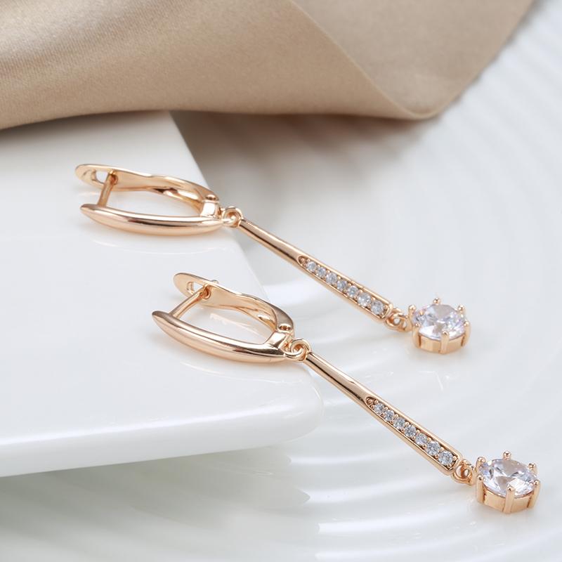 Kinel Vintage Rose Gold Color Long Earrings Zircon Pendant Jewelry KTJ