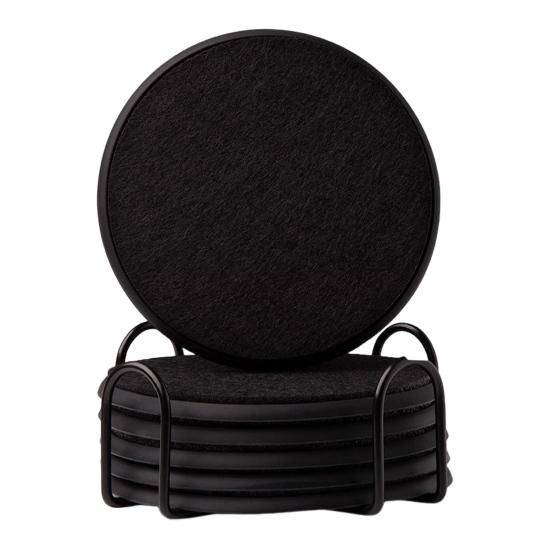 6Pcs Round Silicone Felt Coasters with Holder Heat Resistant Absorbent Drink Placemats Insulation Table Mat for Coffee Tea Cups
