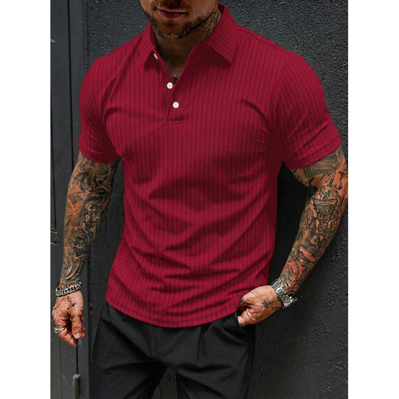 Men's Summer High-Elasticity Ribbed Fitness Sports Casual Fashion Knitted Short-Sleeve Polo Shirt