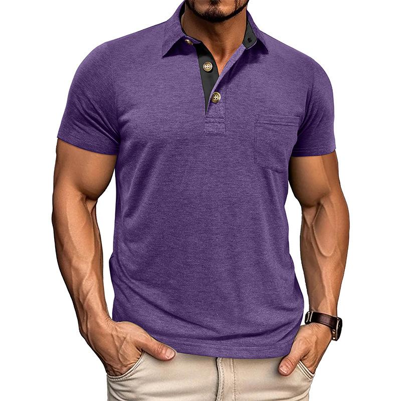 Summer Mens Short Sleeve Turn Down Collar T-Shirt Fashion Patchwork Polos Man