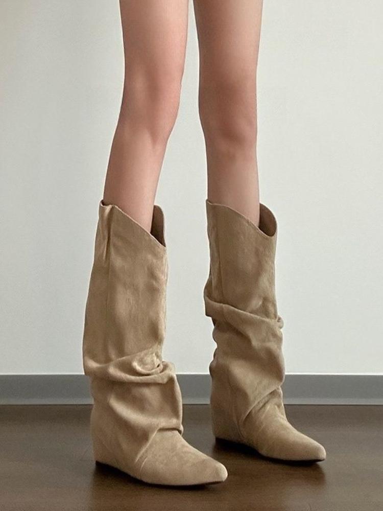 Fashion Khaki High Heels Pointed Toe Long Boots for Women Spring Autumn Trend 2025 Comfortable and Elegant Knee High Shaft Shoes Woman