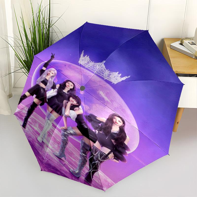 1pc Idol Umbrella Portable Folding Umbrella Iron Frame Hole Bone Structure Outdoor Home Umbrella