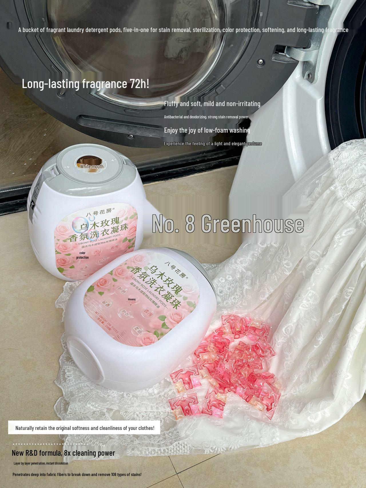 Ebony Rose Scented Multi-Chamber Laundry Pods: Stain Removal & Long-Lasting Fragrance All-in-One Detergent