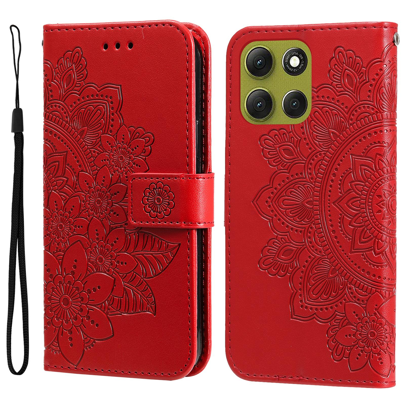 

For Motorola Moto G86 Power 5G/G86 5G Case Floral Pattern PU Leather Wallet Stand Phone Cover Red