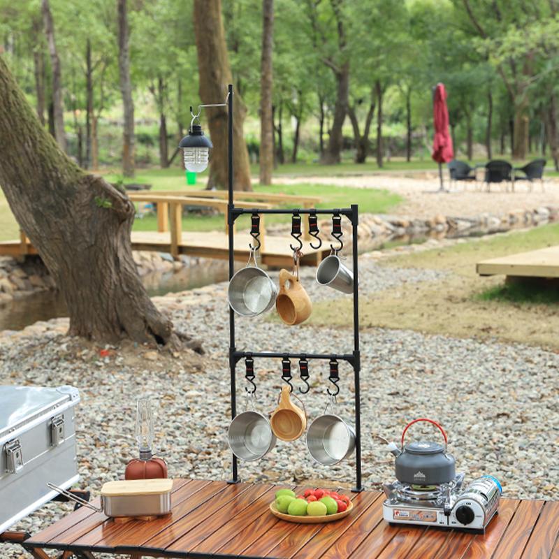 New Camping Shelf Igt Lantern Stand Picnic Tableware Hanging Racks Portable Detachable Aluminium Alloy Light Hangers Stand Desk