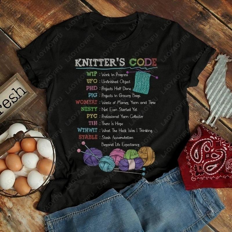 Trend Creative Cotton Shirt Knitters Code Simple Casual Style Oneck Printed Tops Love Knitting Gift Funny Vintage Women Tshirt