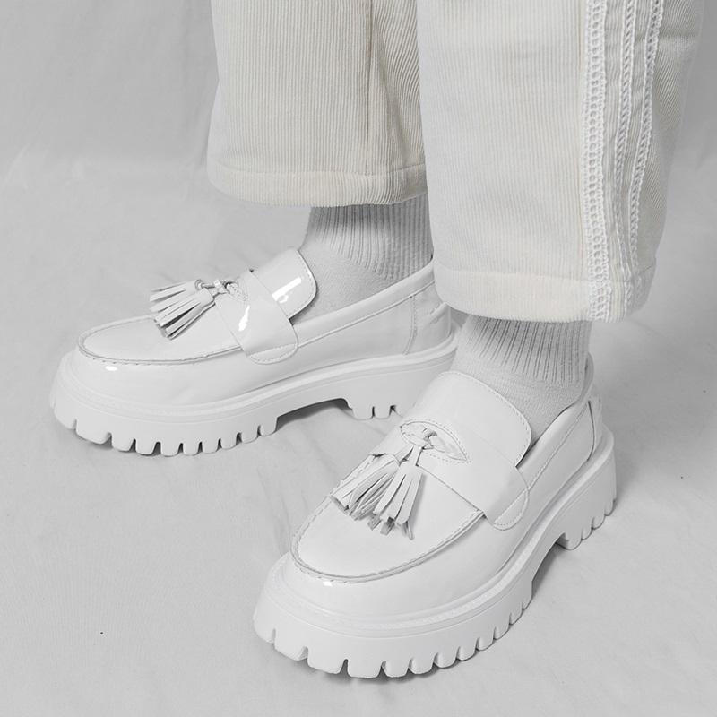 Luxury Designer New Black White Tassels Height Increasing Leather Casual Shoes For Men Loafter Formal Wedding Dress Homecoming