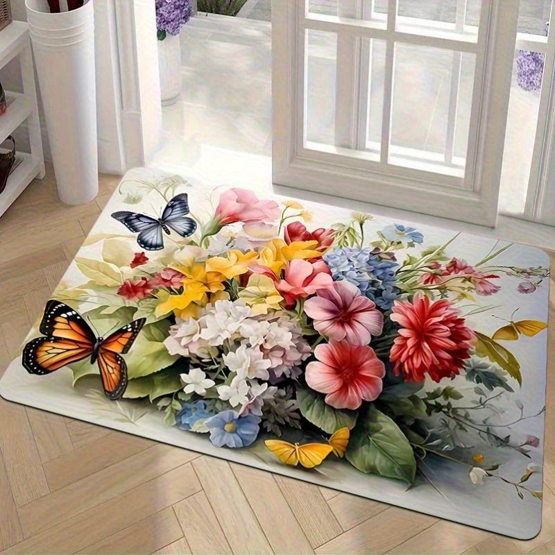 

1pc Floral Butterfly Floor Mat - Non-Slip Mat with Soft Floral Pattern, Indoor/Outdoor Entryway Mat for Living Room, Bedroom 40X60cm