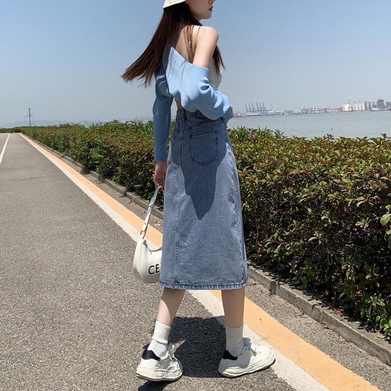 Модная джинсовая юбка с боковым разрезом для женщин — фото 3