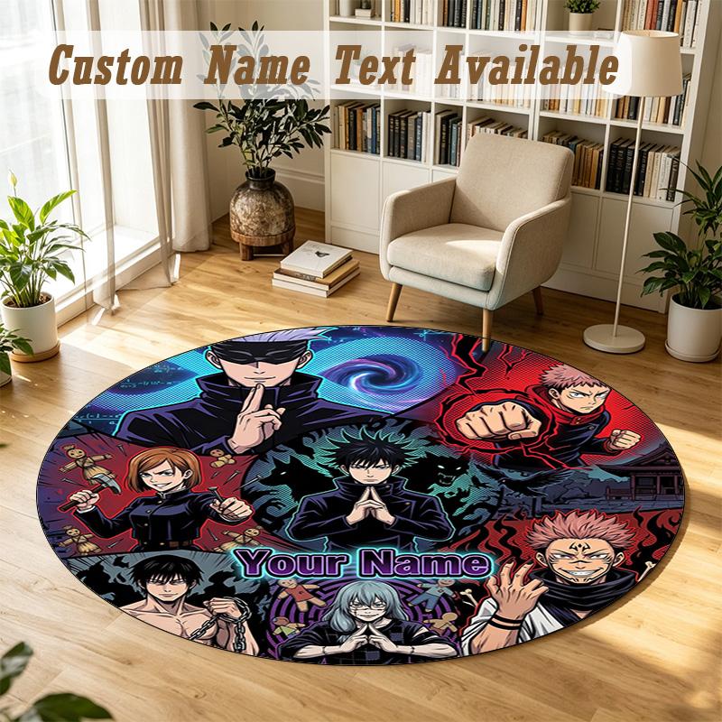 Round Rug Custom NameJujutsu Kaisen Pattern Non Slip Carpet Home Floor Decor