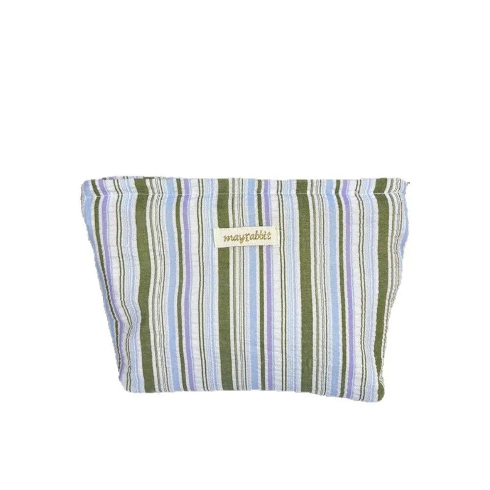 Portable Large Capacity Ruffled Striped Toiletry Bag, Travel Makeup Pouch for Women, Skincare Storage Liner & Cosmetic Organizer