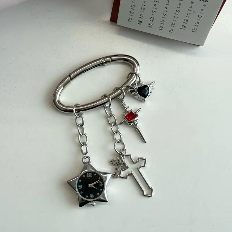 Retro Star Watch Keychain Y2K Carabiner Pendant Couple'S Bag Charms Hangings Ornament Accessories