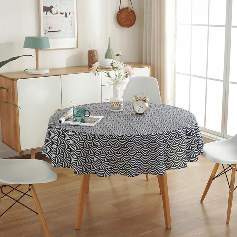 Polyester Cotton Circular Dining Table Cloth Curled Edge Printed Anti Slip Table Mat Household Minimalist Dustproof Desk Cover