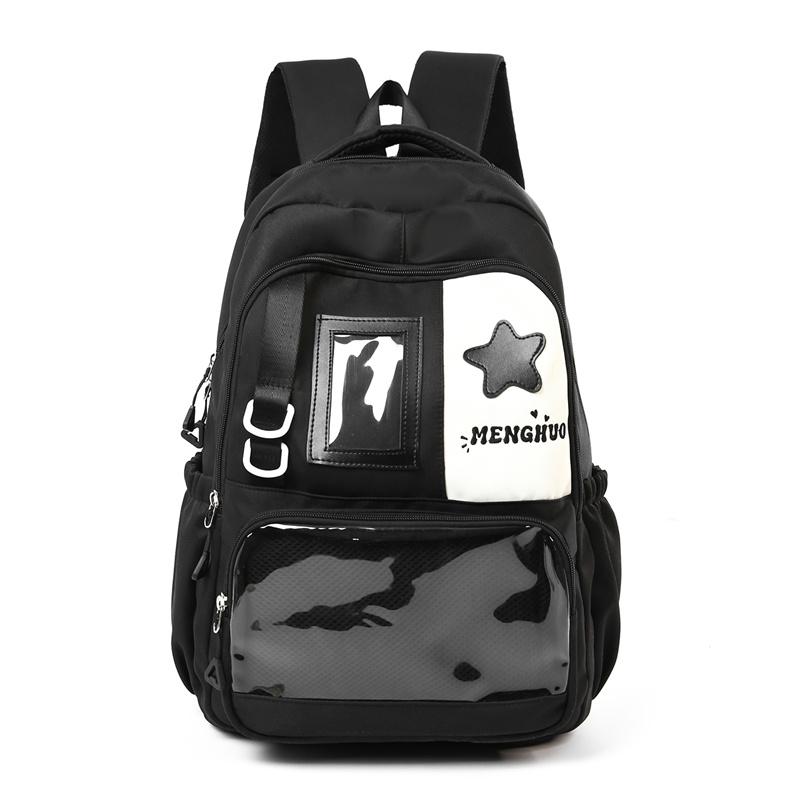 Cute Nylon Backpack for Women – Star Patch Design School Bag with Front Pocket for Everyday Use