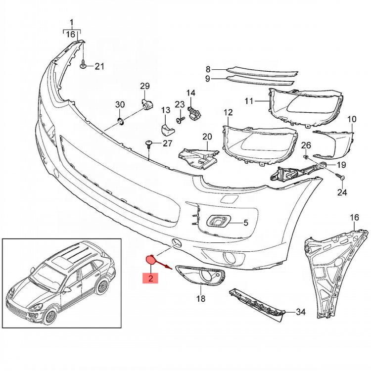 Tow Hook Cover for Cayenne 2015-2018 (Front) - Models 95850515540G2X, 95850515640G2X