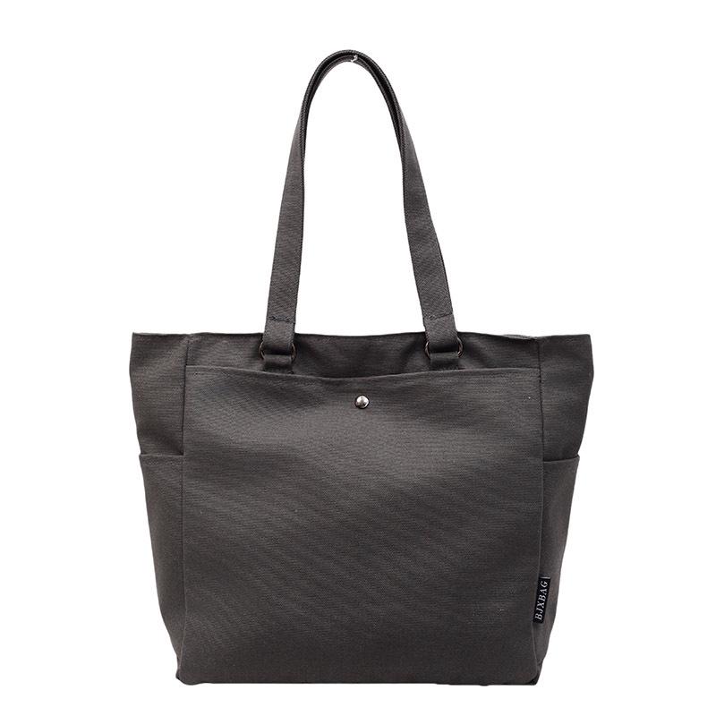 Korean Style Large Capacity Canvas Tote Bag - Lightweight, Solid Color, Shoulder Handbag with Print Logo